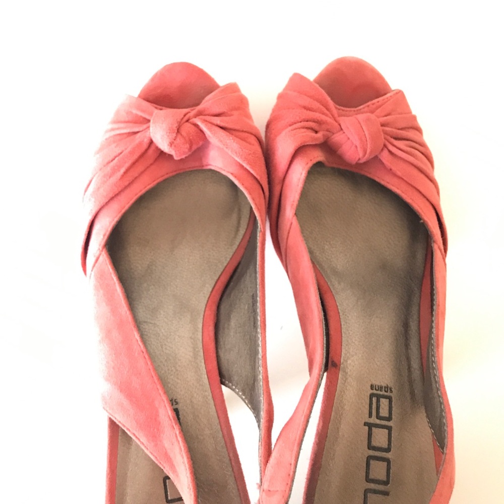 Miss Spana - Coral Suede Peep Toe Slingback Heels